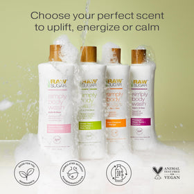 RAW SUGAR Simply Body Wash Beach Rose + Coconut Milk + Shea in shower setting
