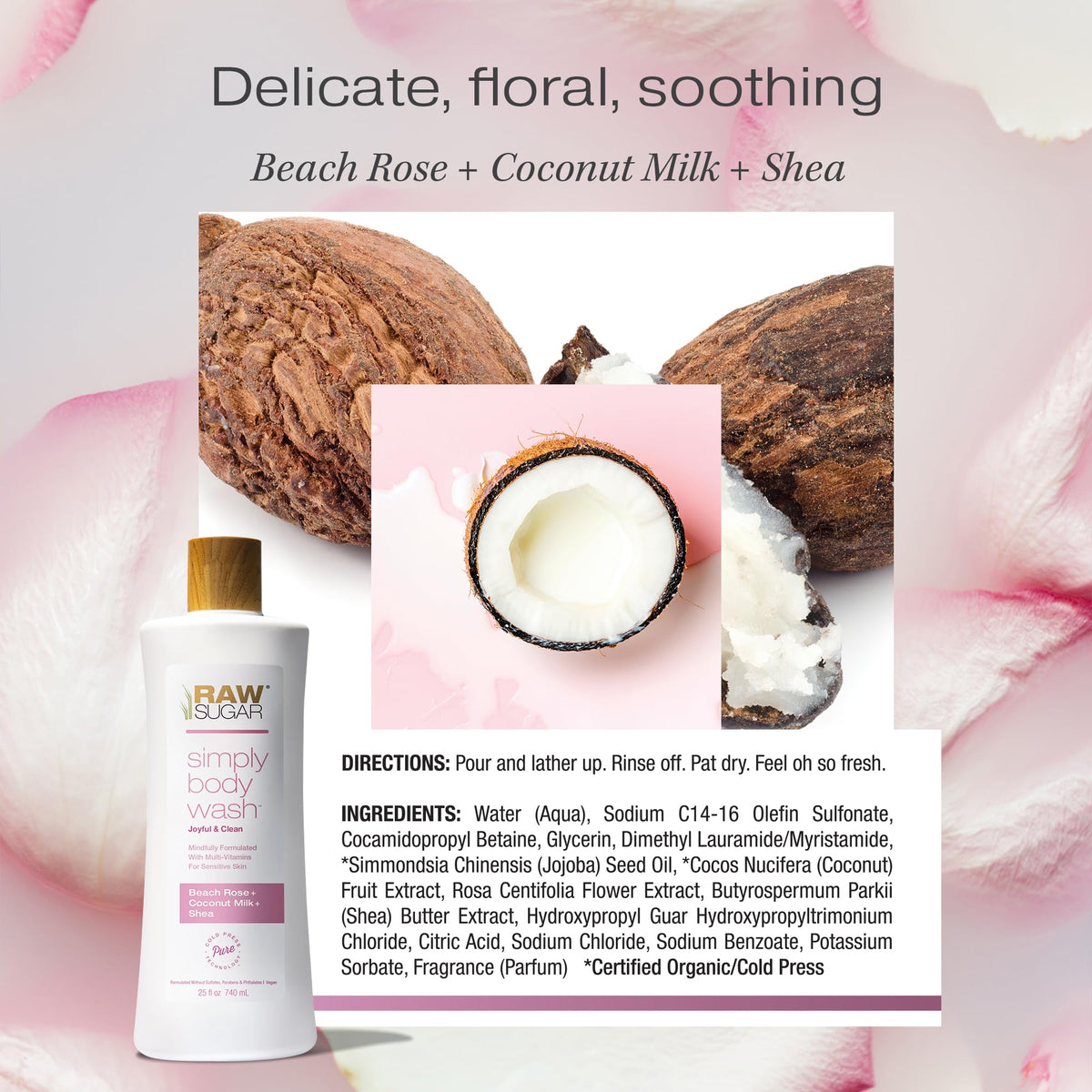 RAW SUGAR Simply Body Wash Beach Rose + Coconut Milk + Shea lifestyle scene