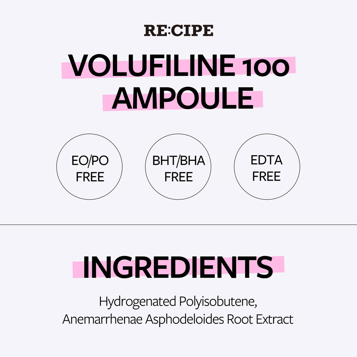 RE:CIPE Volufiline 100% Ampoule with skincare products