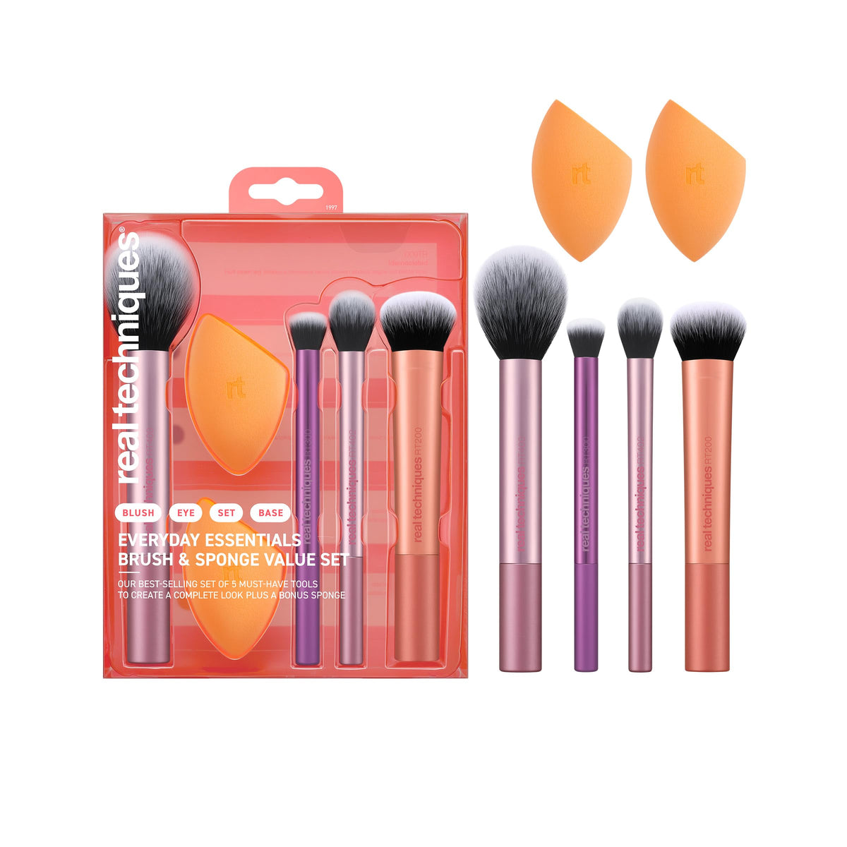 Real Techniques 6 Piece Everyday Essentials Makeup Brush Set front view