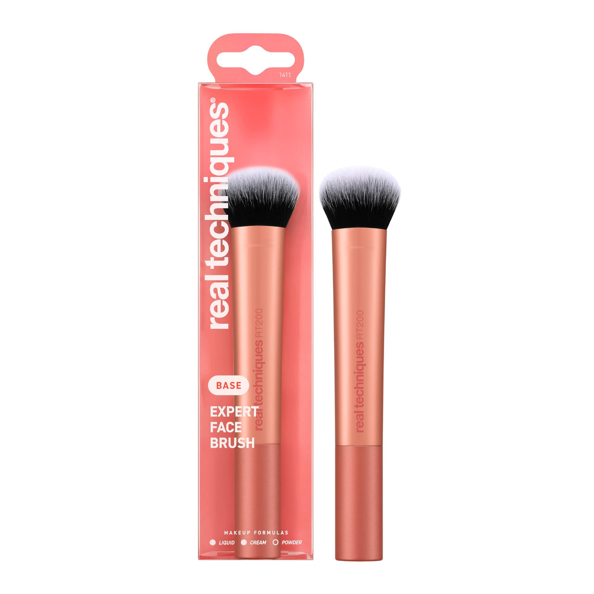 Real Techniques Expert Face Brush front view with soft bristles