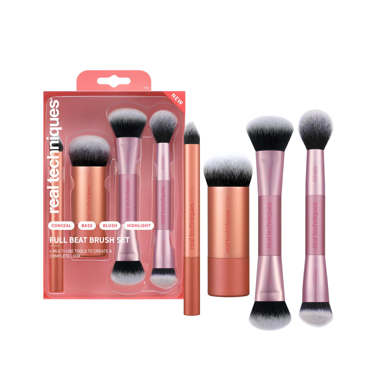 Real Techniques Full Beat Brush Set front view with all four brushes