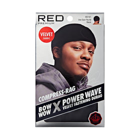 Red by Kiss Bow Wow X Power Wave Durag in black velvet front view