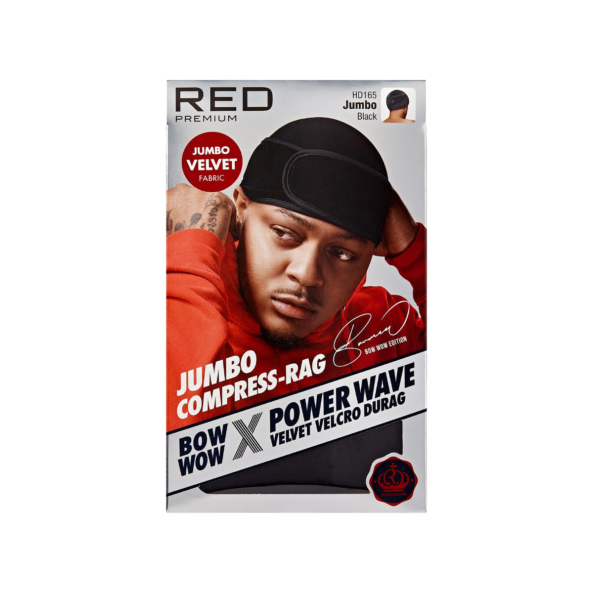 Red by Kiss Jumbo Velvet Durag in Black front view