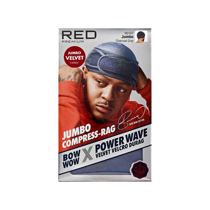 Red by Kiss Premium Bow Wow Durag Jumbo Velvet front view in Charcoal Gray