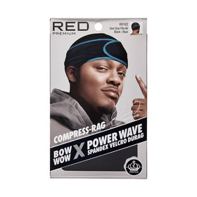 Red by Kiss Premium Bow Wow X Power Wave Durag front view in black and blue