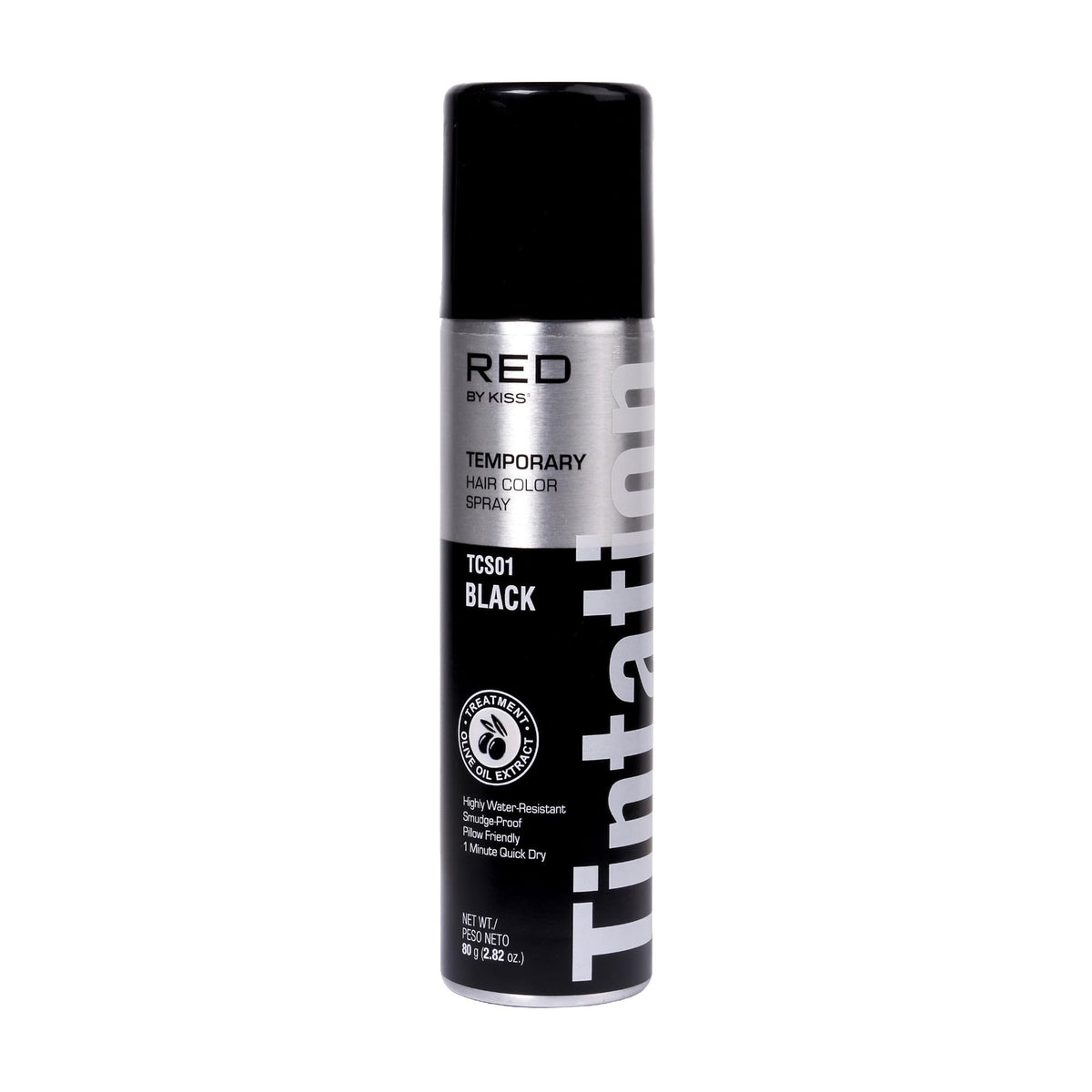 Red by Kiss Tintation Temporary Hair Color Spray in Black, front view