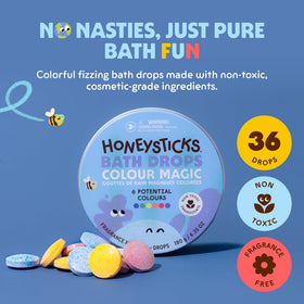 Red, Yellow, and Blue Honeysticks Bath Color Tablets