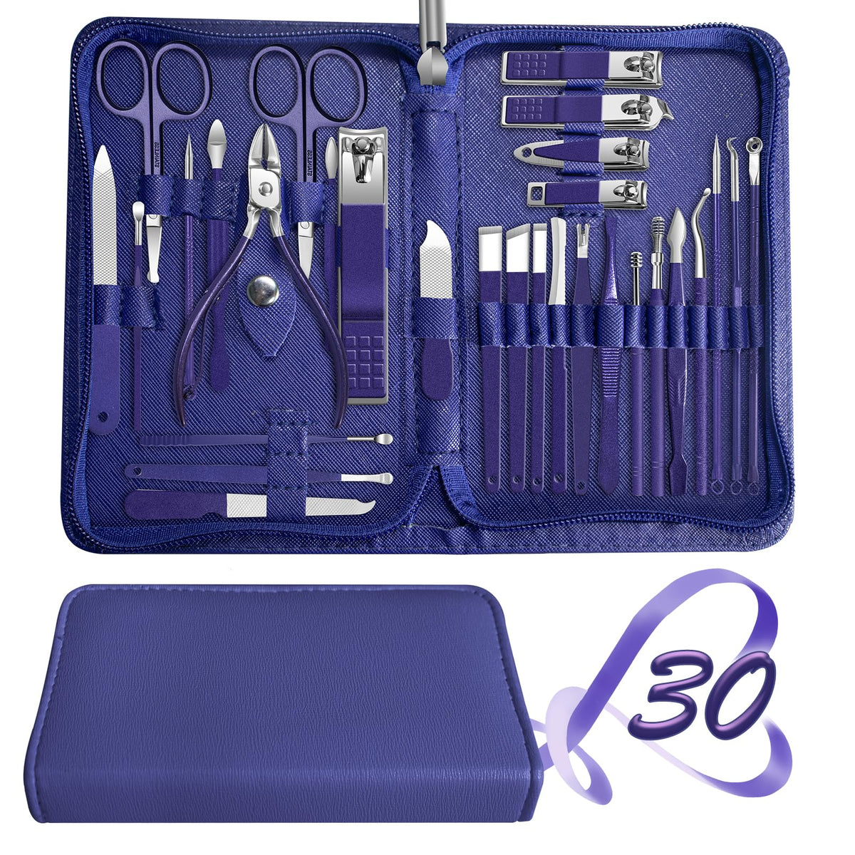 RedFlow 30 in 1 Manicure Set front view in navy blue
