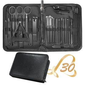 RedFlow 30 in 1 Manicure Set in black leather case