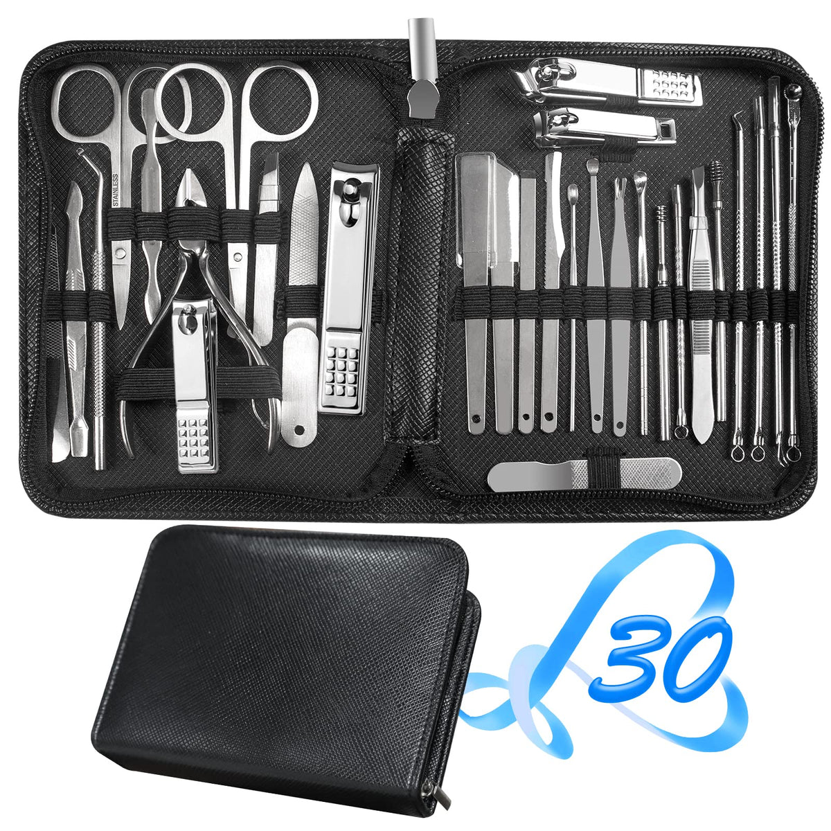RedFlow 30-piece manicure set in black leather case