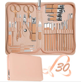 RedFlow 30-Piece Manicure Set in rose gold leather case