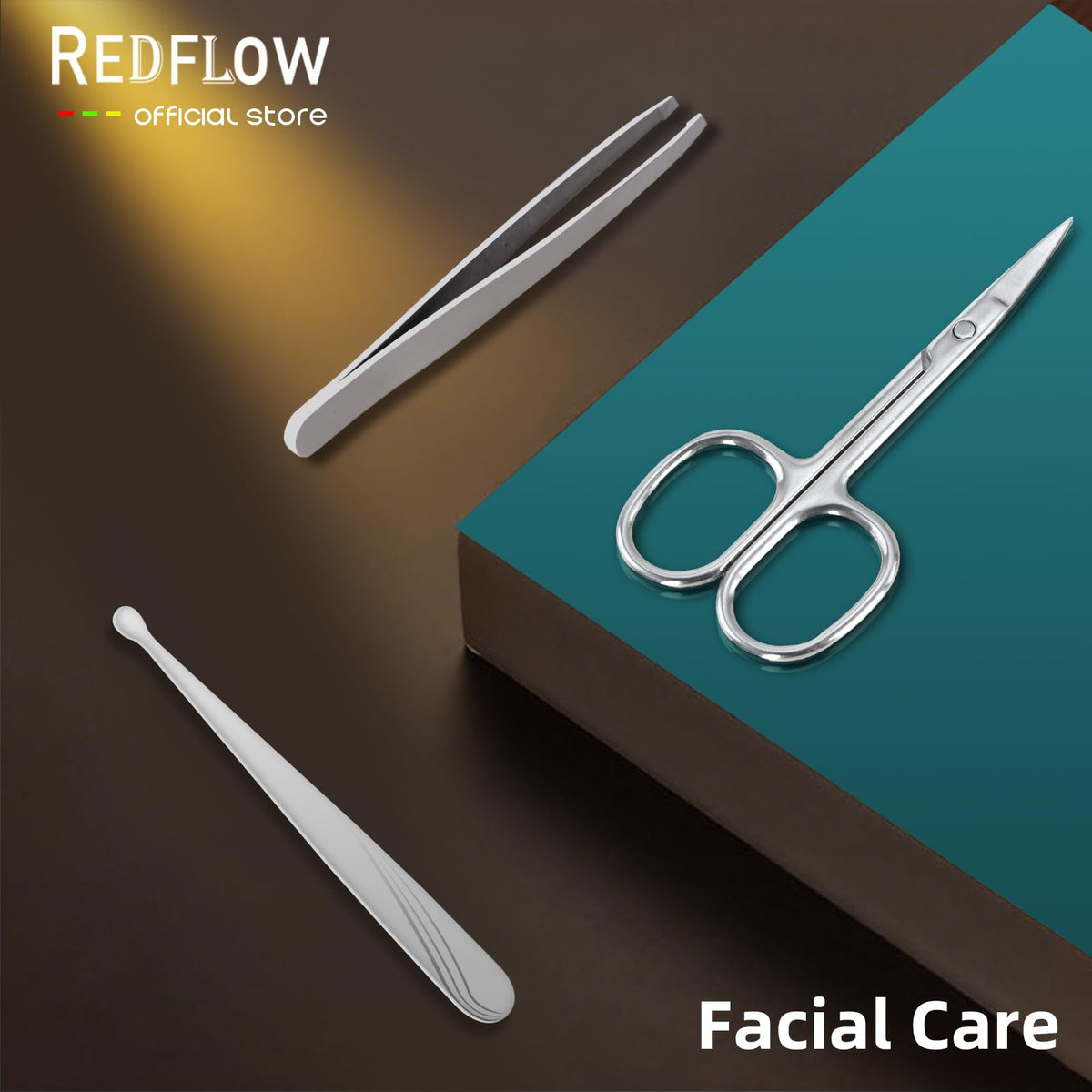 RedFlow manicure set tools arranged on a table