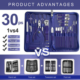 RedFlow manicure tools layout including clippers and tweezers