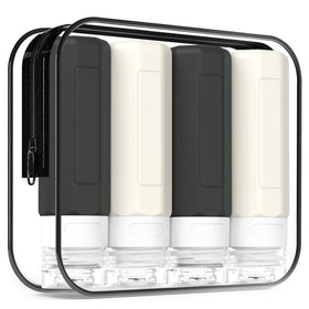 Redfly travel bottles for toiletries in four colours front view