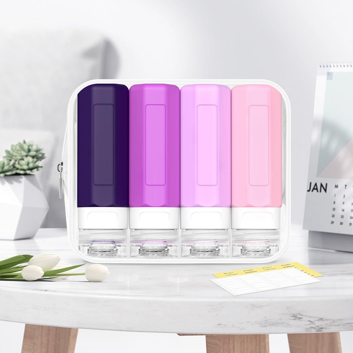 Redfly travel bottles with changeable labels for easy identification