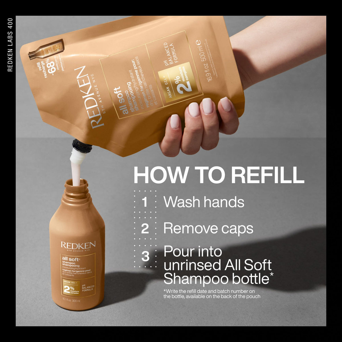 Redken All Soft Shampoo 530g open lid showing texture