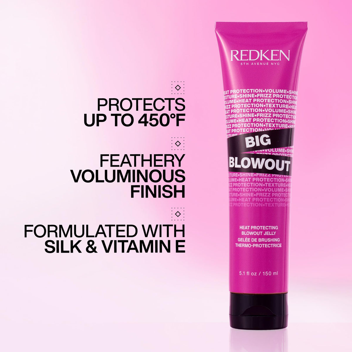 Redken Big Blowout Heat Protectant Gel back view with ingredients