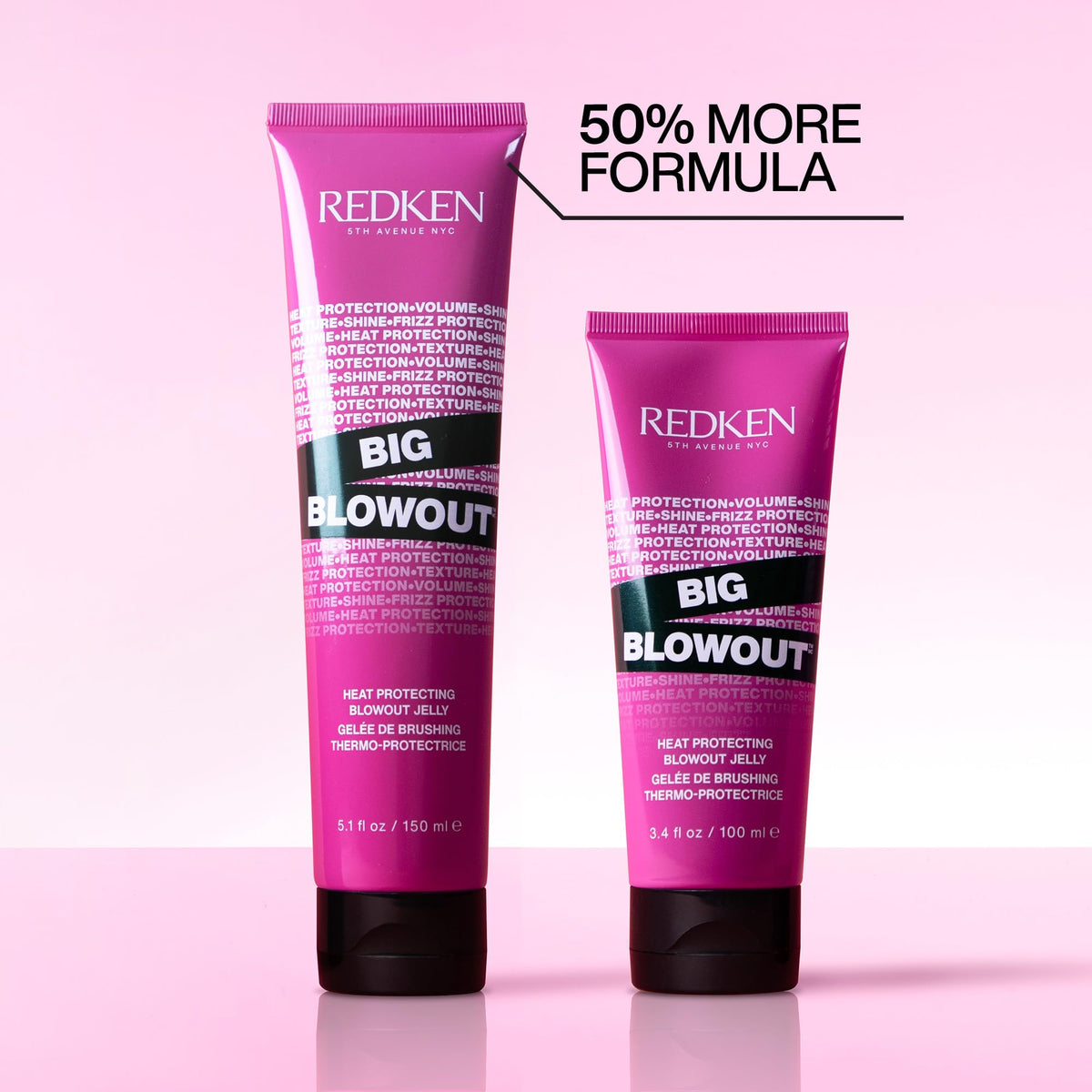 Redken Big Blowout Heat Protectant Gel packaging on a bathroom counter