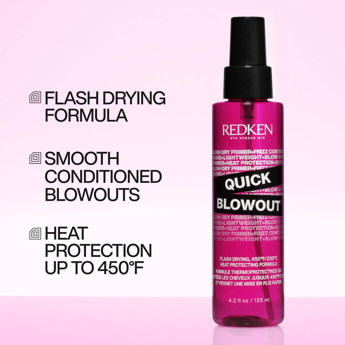 Redken Quick Blowout Heat Protectant Spray showing bi-phase formula