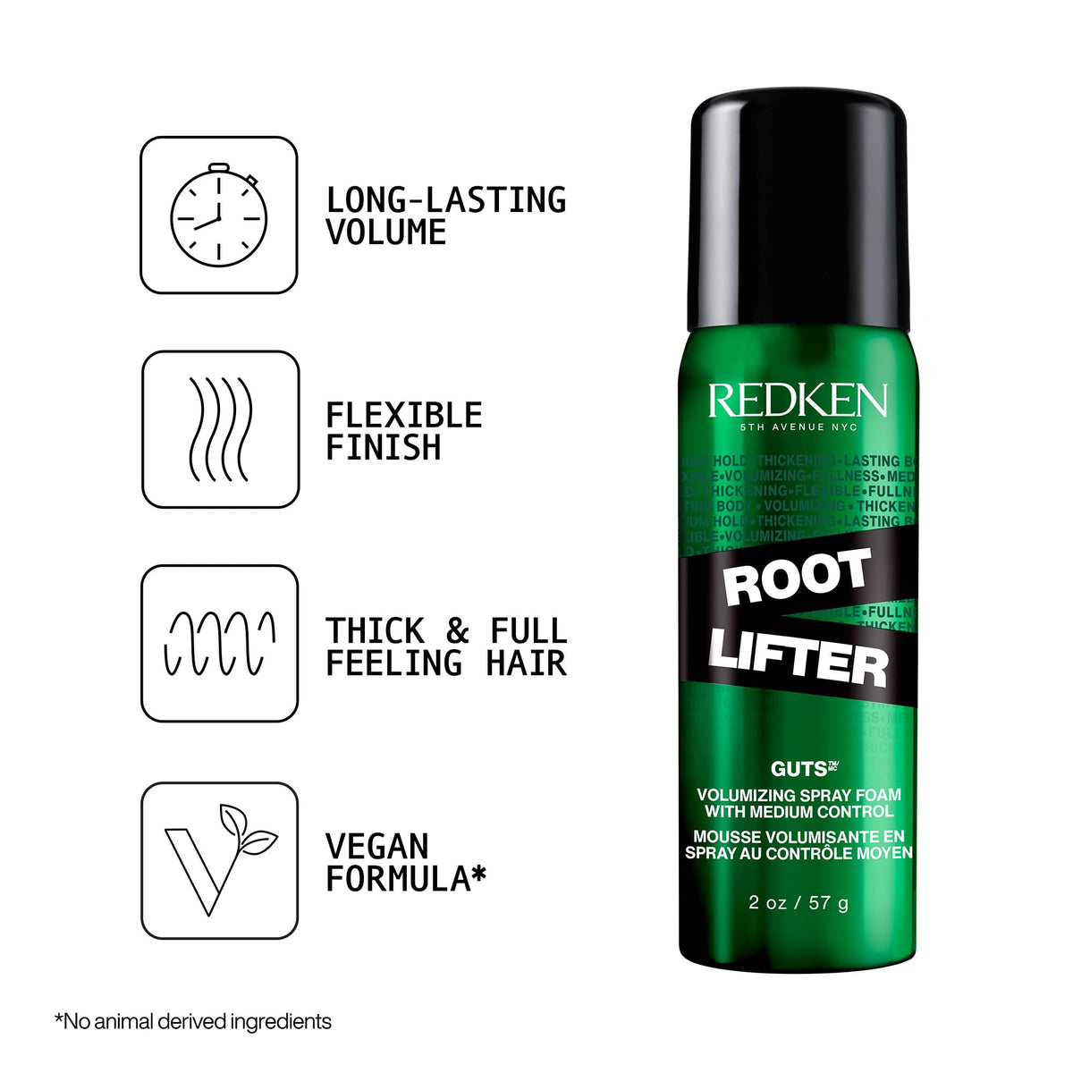Redken Root Lifter Spray Foam back view with ingredient list