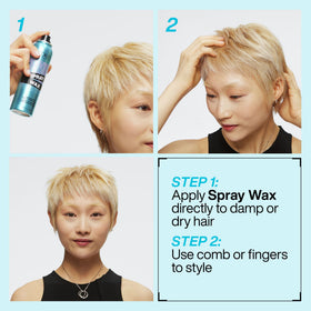 Redken Spray Wax Invisible Texture Mist 5.5 Oz on a styling table