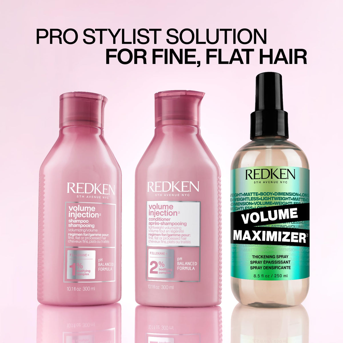 Redken Volume Injection Conditioner 10.1 Fl Oz in bathroom setting