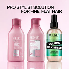 Redken Volume Injection Conditioner 10.1 Fl Oz in bathroom setting