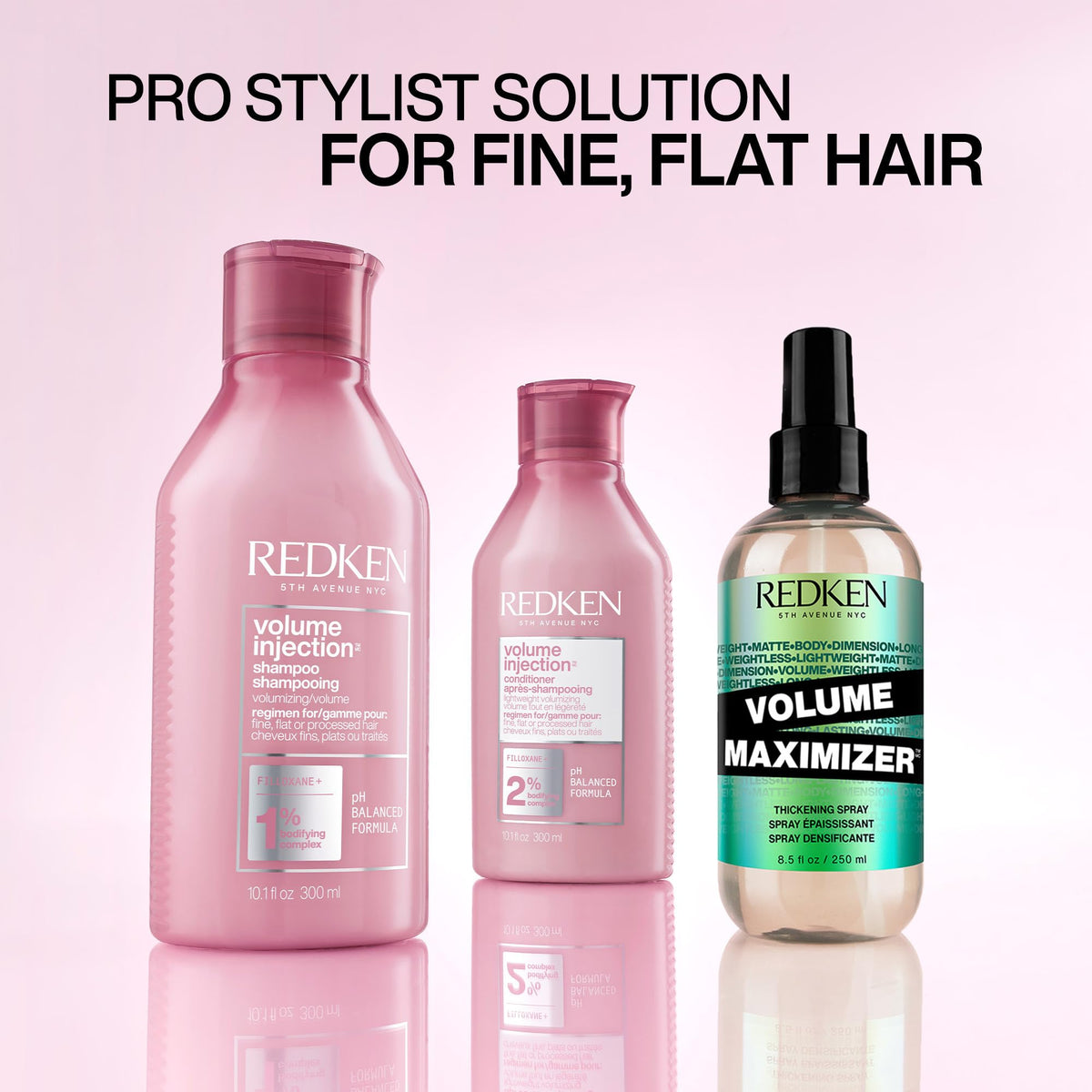 Redken Volume Injection Shampoo in bathroom setting