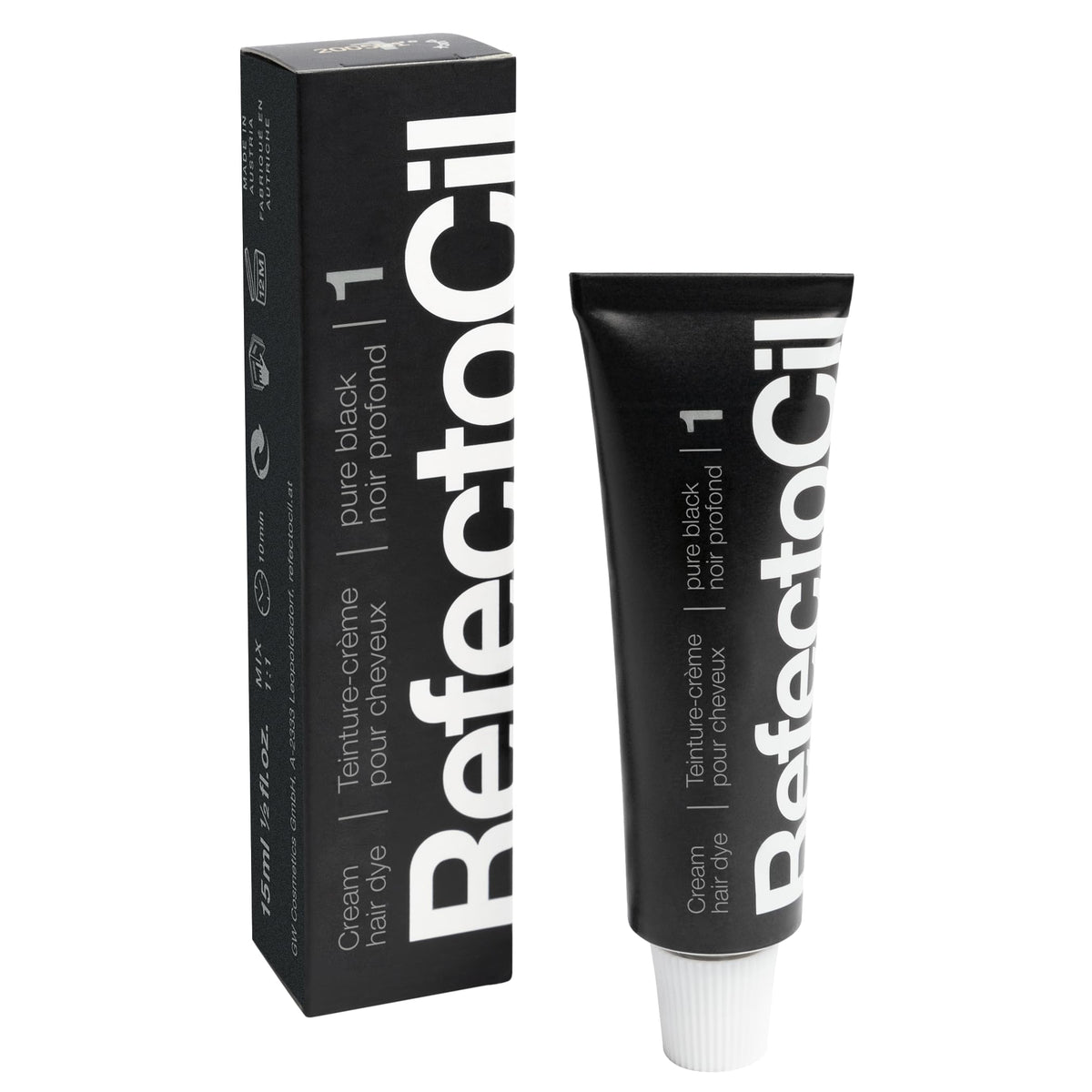 RefectoCil Black #1 cream dye and liquid developer side view
