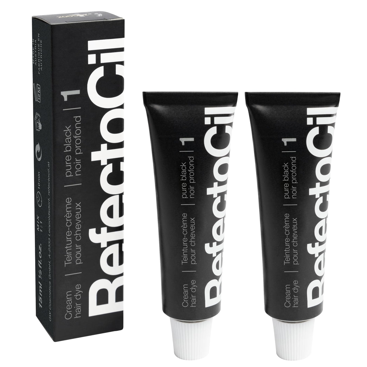 RefectoCil Cream Hair Dye 2-Pack Black #1 front view with packaging