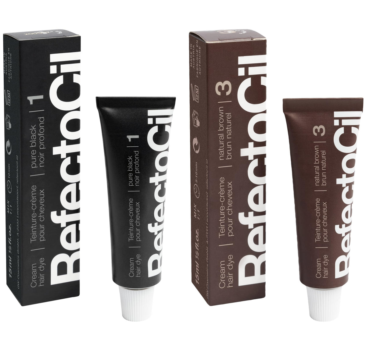 RefectoCil Cream Hair Dye 2-Pack - Black and Natural Brown front view