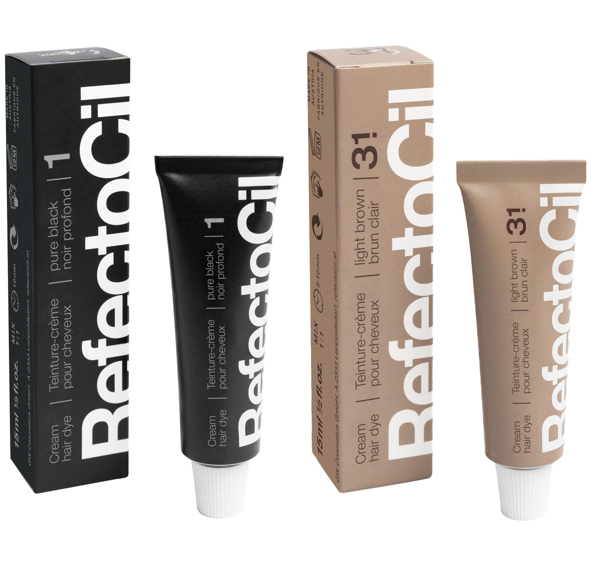 RefectoCil Cream Hair Dye Black and Light Brown 2-Pack front view