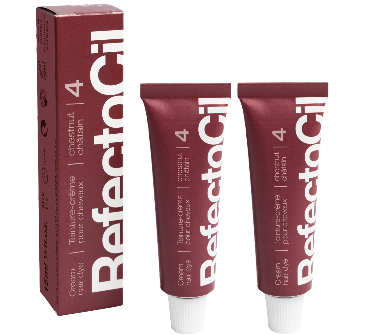 RefectoCil Cream Hair Dye Chestnut (#4) 50g front view with packaging