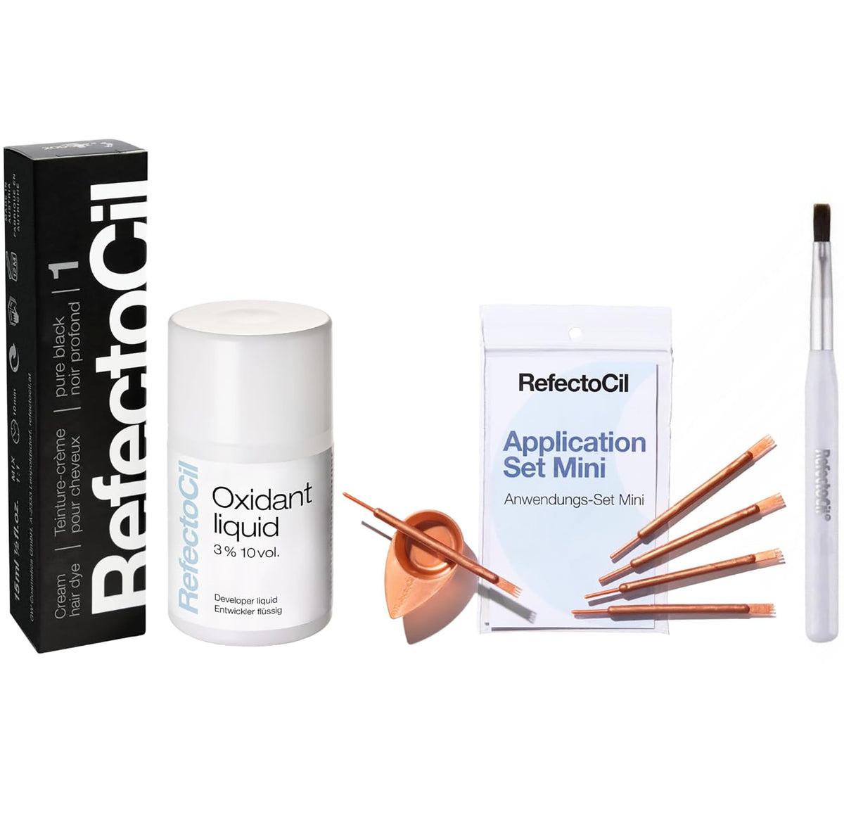 RefectoCil Hair Tinting Kit with cream dye and developer in packaging