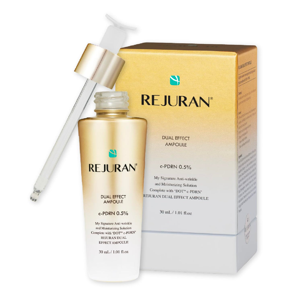 REJURAN Dual Effect Ampoule front view with packaging