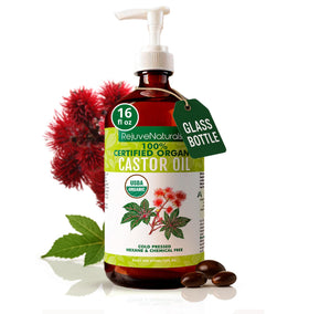 RejuveNaturals Castor Oil 16oz glass bottle front view