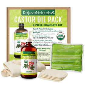 RejuveNaturals Castor Oil Pack Kit with 16oz glass bottle of organic castor oil
