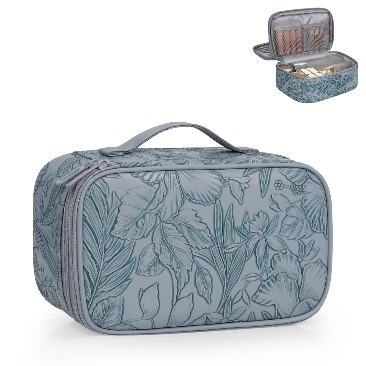 Relavel Cute Pink Makeup Bag front view with dual-layer design