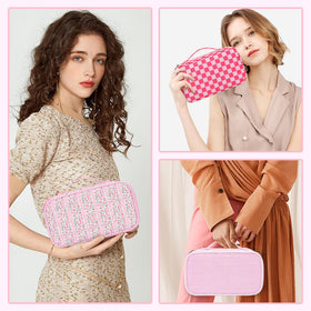 Relavel Cute Pink Makeup Bag in a travel setting