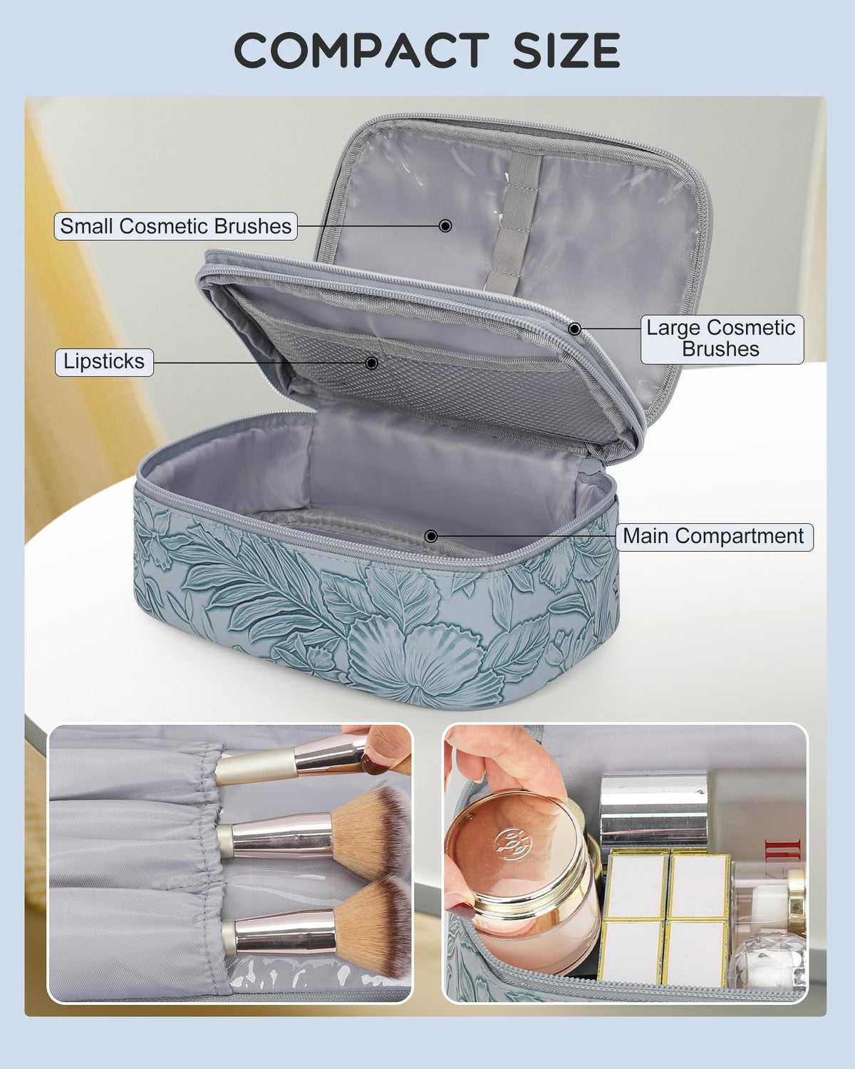 Relavel Cute Pink Makeup Bag inside showing organized compartments