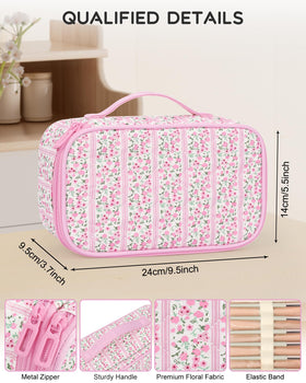 Relavel Cute Pink Makeup Bag showing top layer with elastic bands