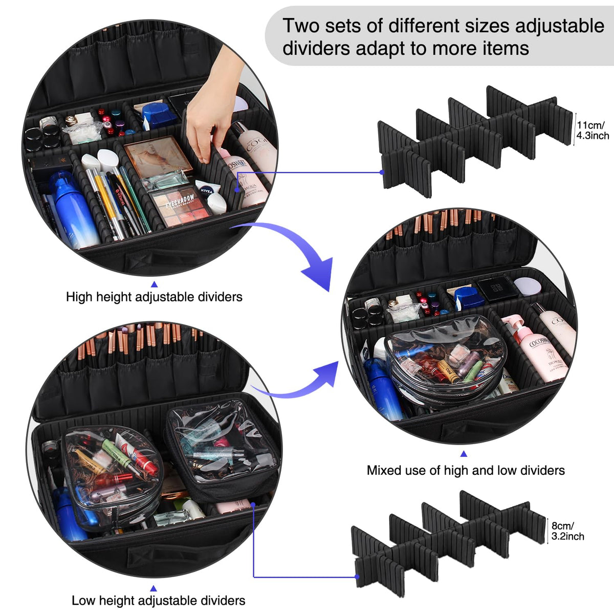 Relavel Extra Large Makeup Case side view with shoulder strap