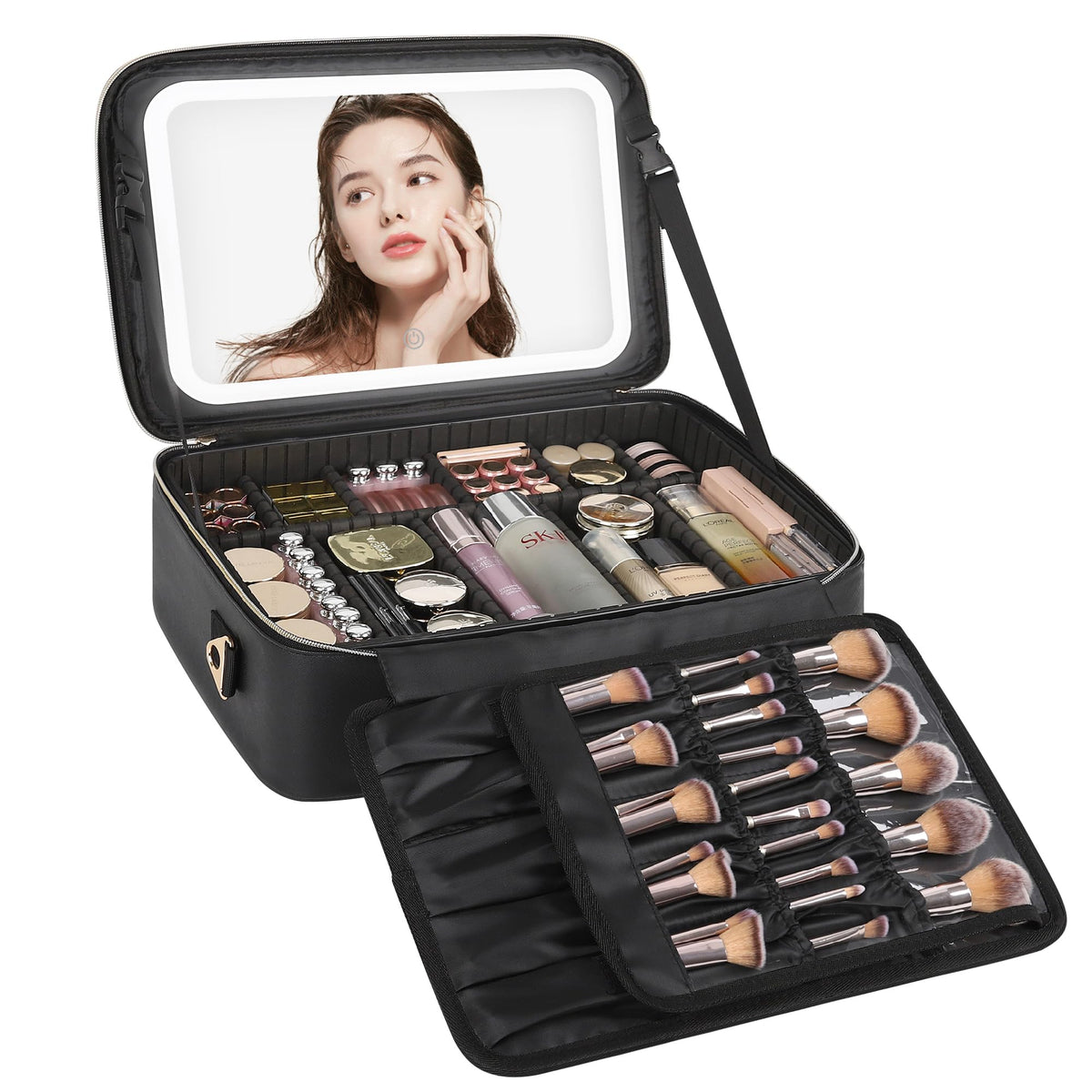 Relavel Large Makeup Case front view with LED mirror