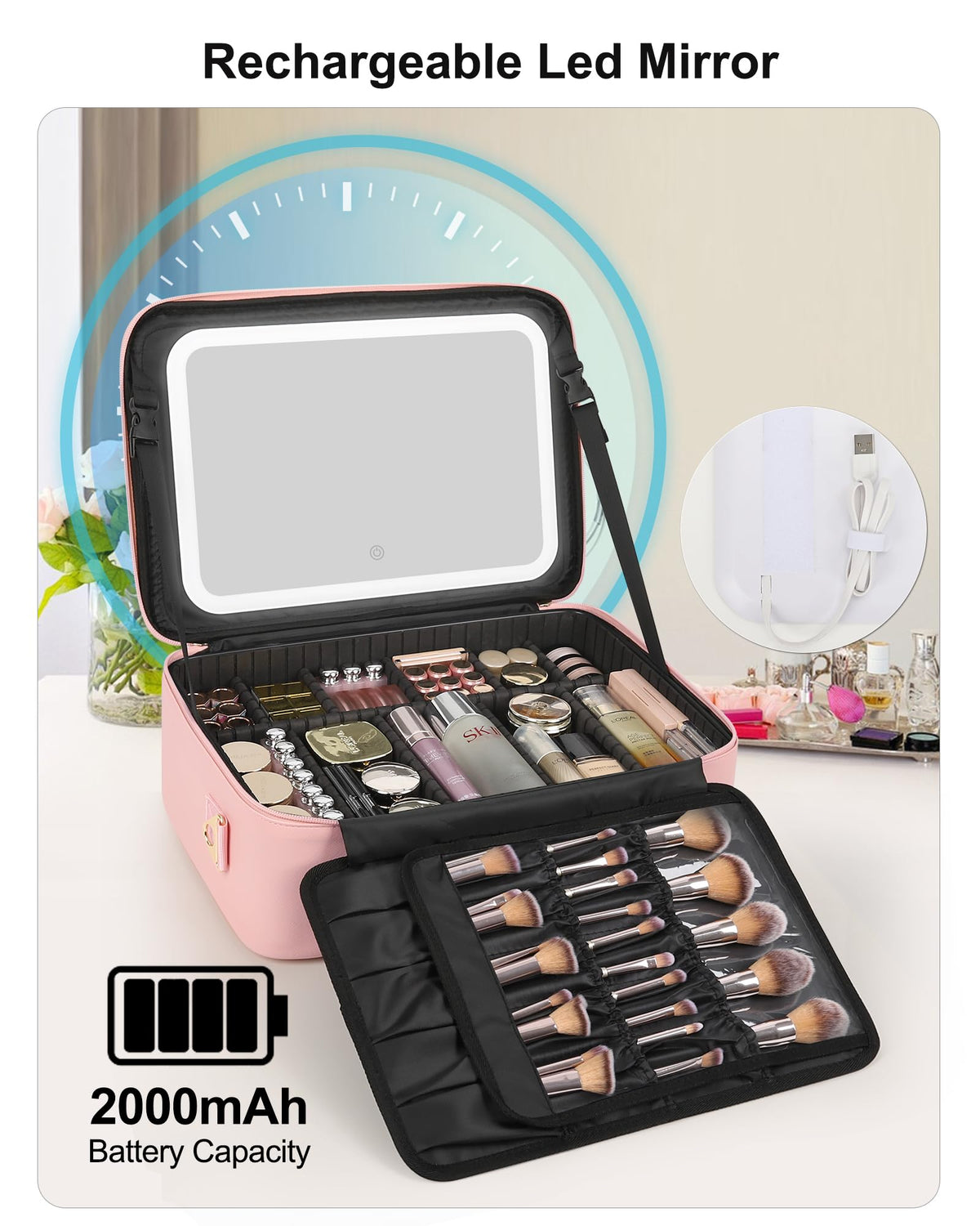Relavel Large Makeup Case with dividers for organisation