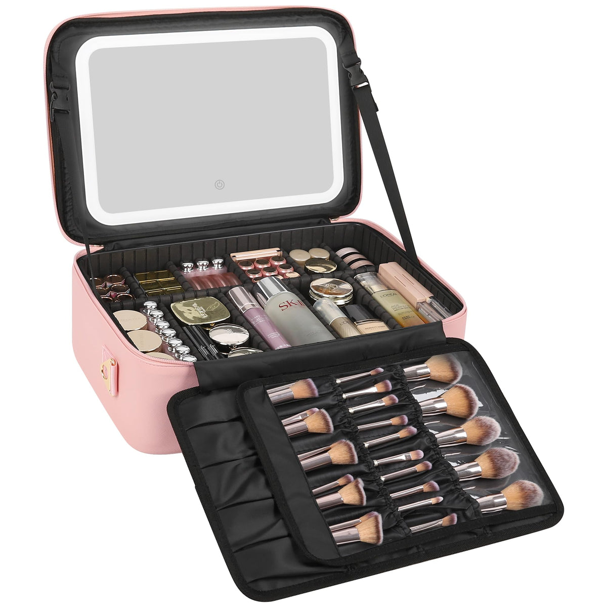 Relavel Large Makeup Case with LED Mirror front view