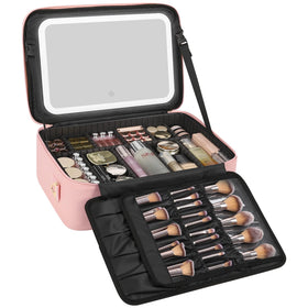 Relavel Large Makeup Case with LED Mirror front view