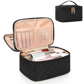 Relavel Large Travel Makeup Bag front view with compartments