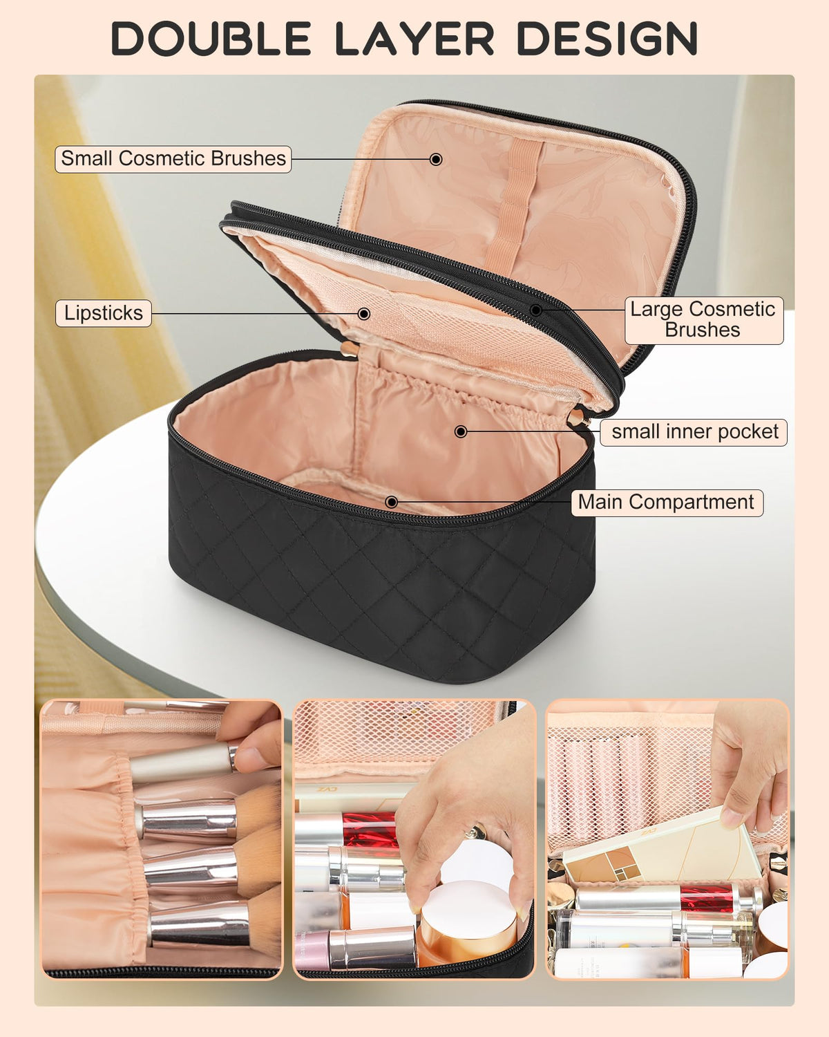 Relavel Large Travel Makeup Bag in use at a travel setting