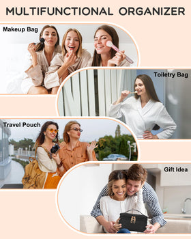 Relavel Large Travel Makeup Bag showing waterproof material